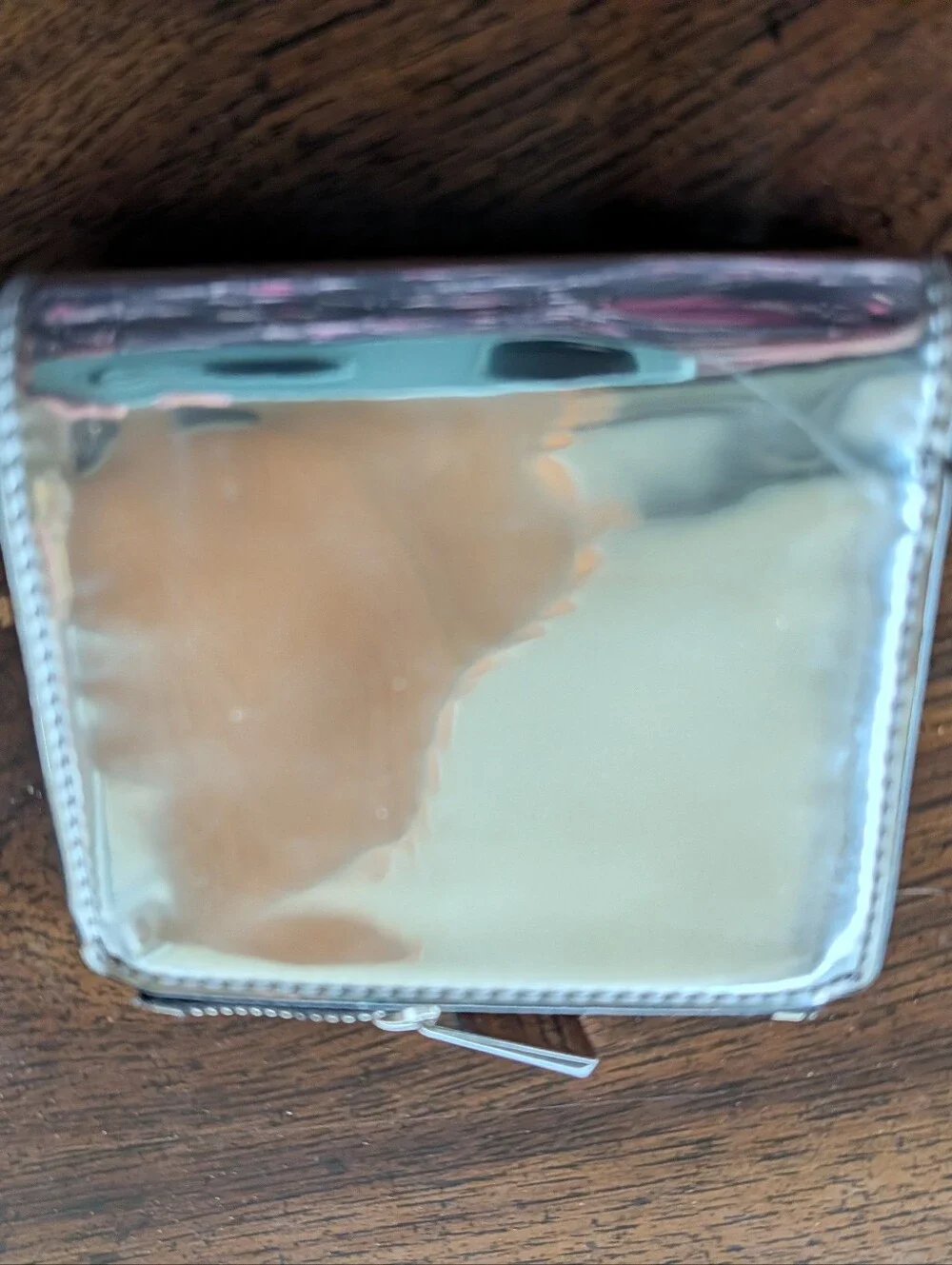 Tory Burch Emerson Mirror Small Silver Metallic Reflective Bi Fold Wallet